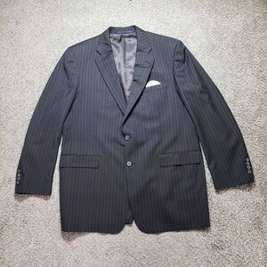 Burberry London Lauren Blazer Men's 44 Long Black Pinstripe Wool 2‎ Button